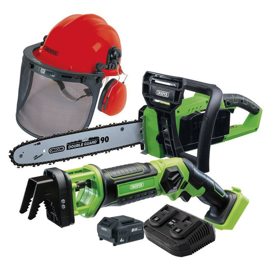 Draper 99763 D20 20V Cordless Garden Saw Kit with Forestry Helmet