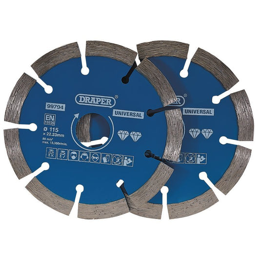 Draper 99794 Segmented Diamond Blade Twin Pack 115mm