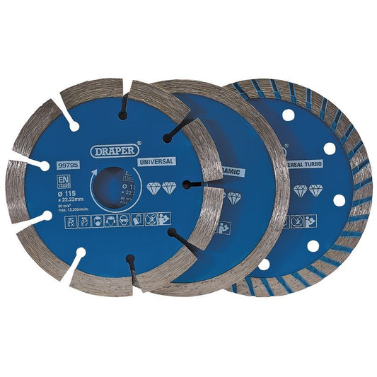 Draper 99795 115mm Diamond Blade Set 3 Piece