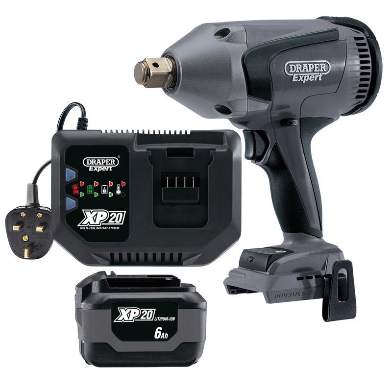 Draper Cordless Impact Wrench Kit XP20 3/4" Drive 20V 6Ah Battery & Charger