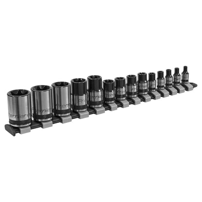 Sealey AK618B TRX-Star* Socket Set 14pc 1/4" 3/8" & 1/2"Sq Drive E4-E24 - Premier Black