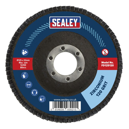 Sealey FD125120 Flap Disc Zirconium Ø125mm Ø22mm Bore 120Grit