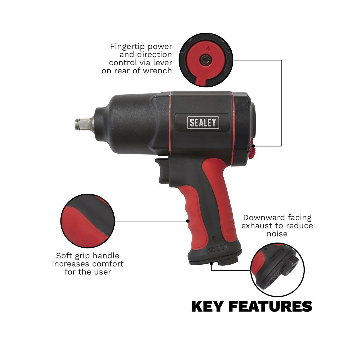 Sealey GSA6006 Composite Air Impact Wrench 1/2"Sq Drive Twin Hammer