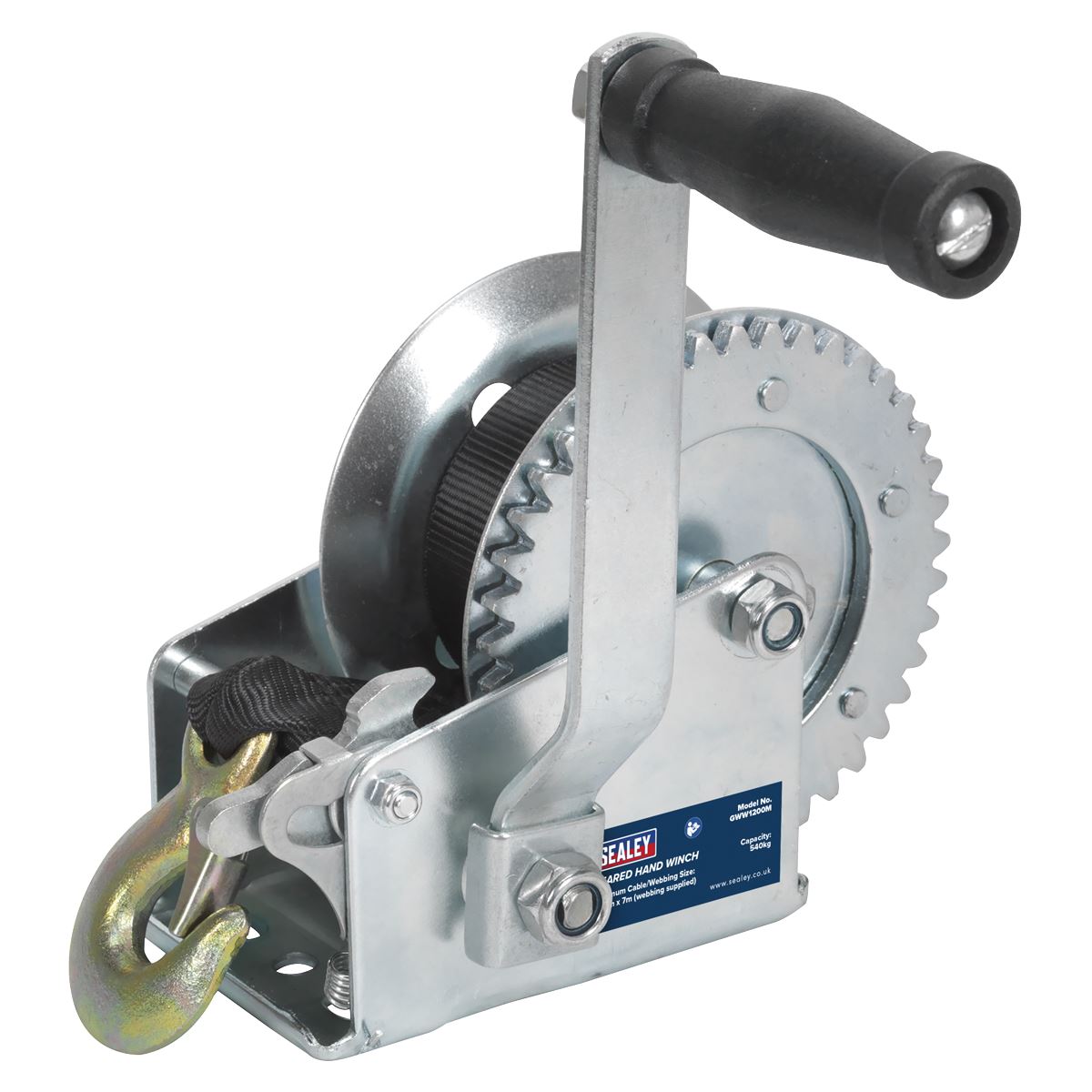 Sealey GWW1200M Geared Hand Winch 540kg Capacity with Webbing Strap