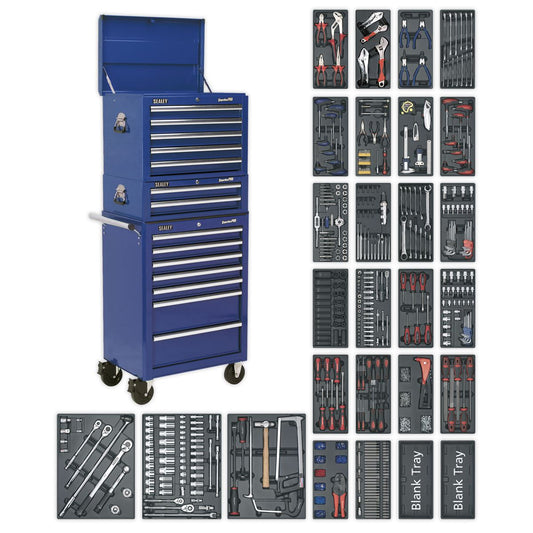 Sealey SPTCCOMBO1 Tool Chest Combination 14 Drawer with Ball-Bearing Slides - Blue & 1179pc Tool Kit