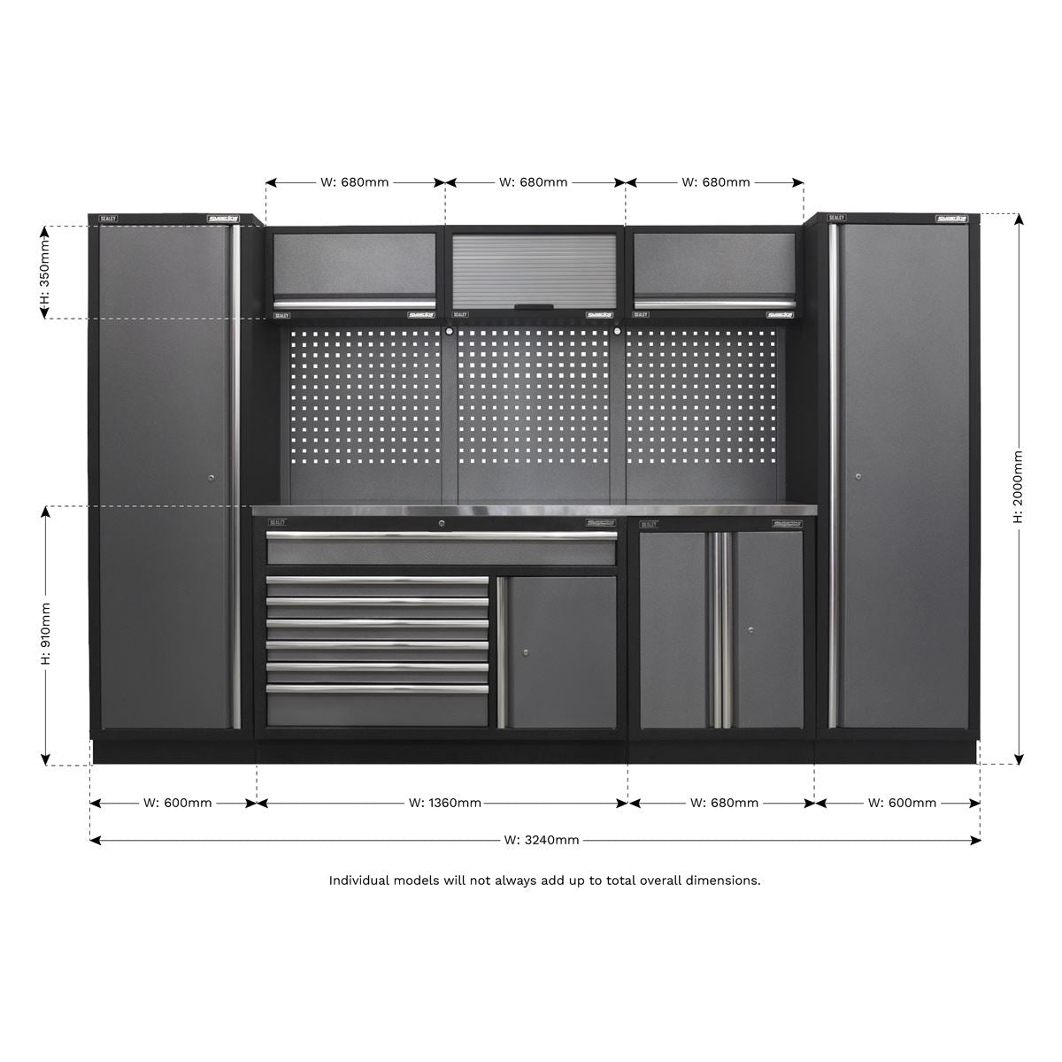 Sealey APMSSTACK13SS Superline PRO® 3.24m Storage System - Stainless Steel Worktop