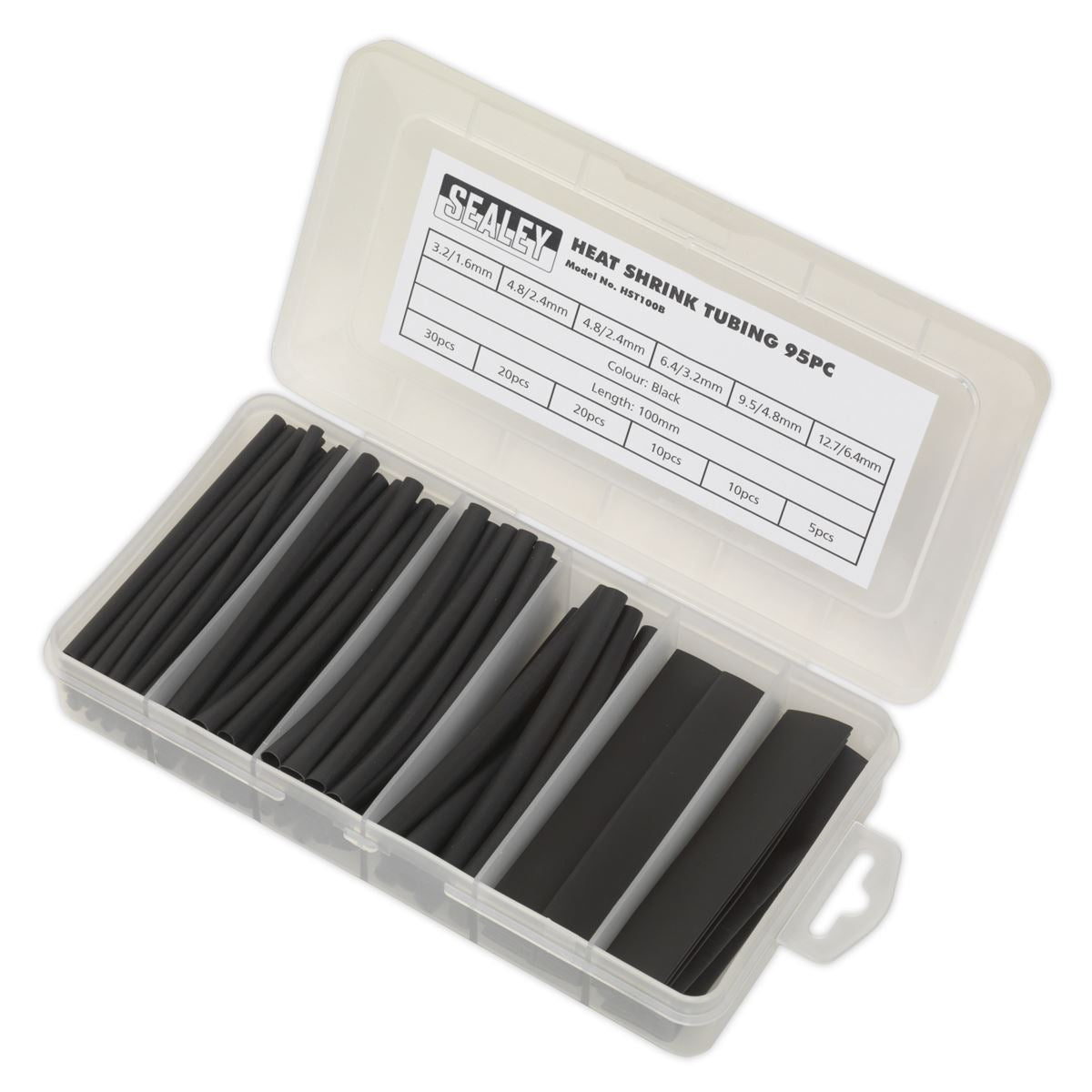 Sealey HST100B Heat Shrink Tubing Assortment 95pc 100mm Black