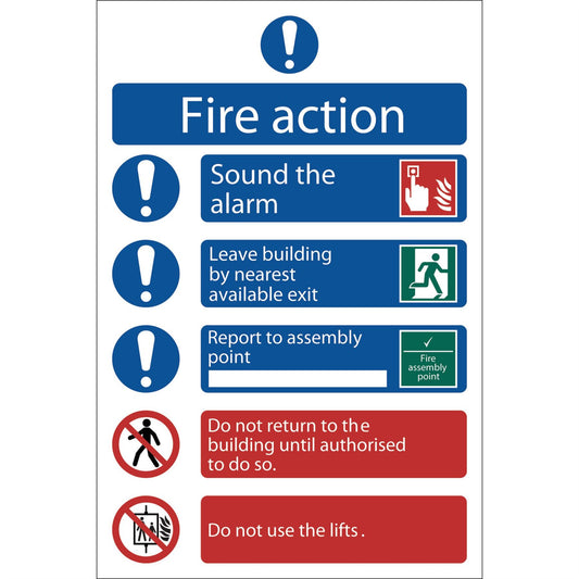 Draper 72156 Fire Action Procedure' Mandatory Sign 200 x 300mm Design 2