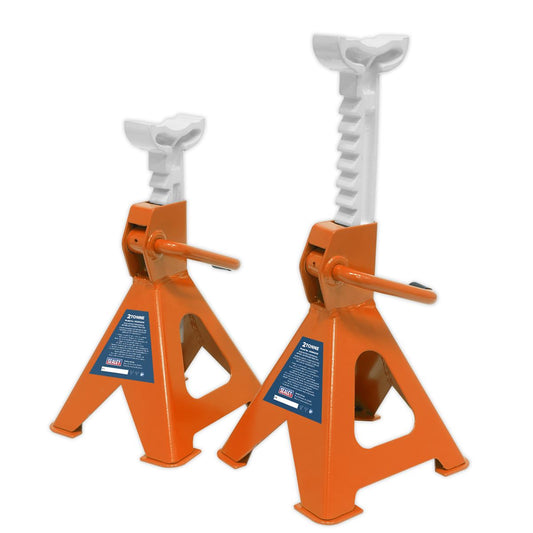 Sealey VS2002OR Ratchet Type Axle Stands (Pair) 2 Tonne Capacity per Stand - Orange