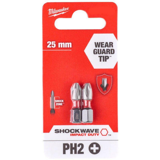 Milwaukee ShockWave Impact Duty PH2 x 25mm Screwdriving Bits x 2