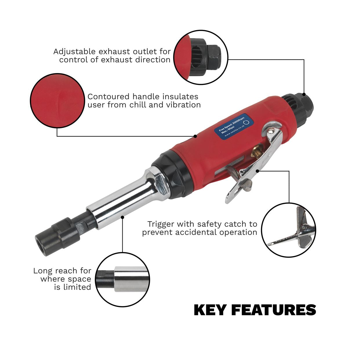 Sealey GSA672 Air Die Grinder Long Reach