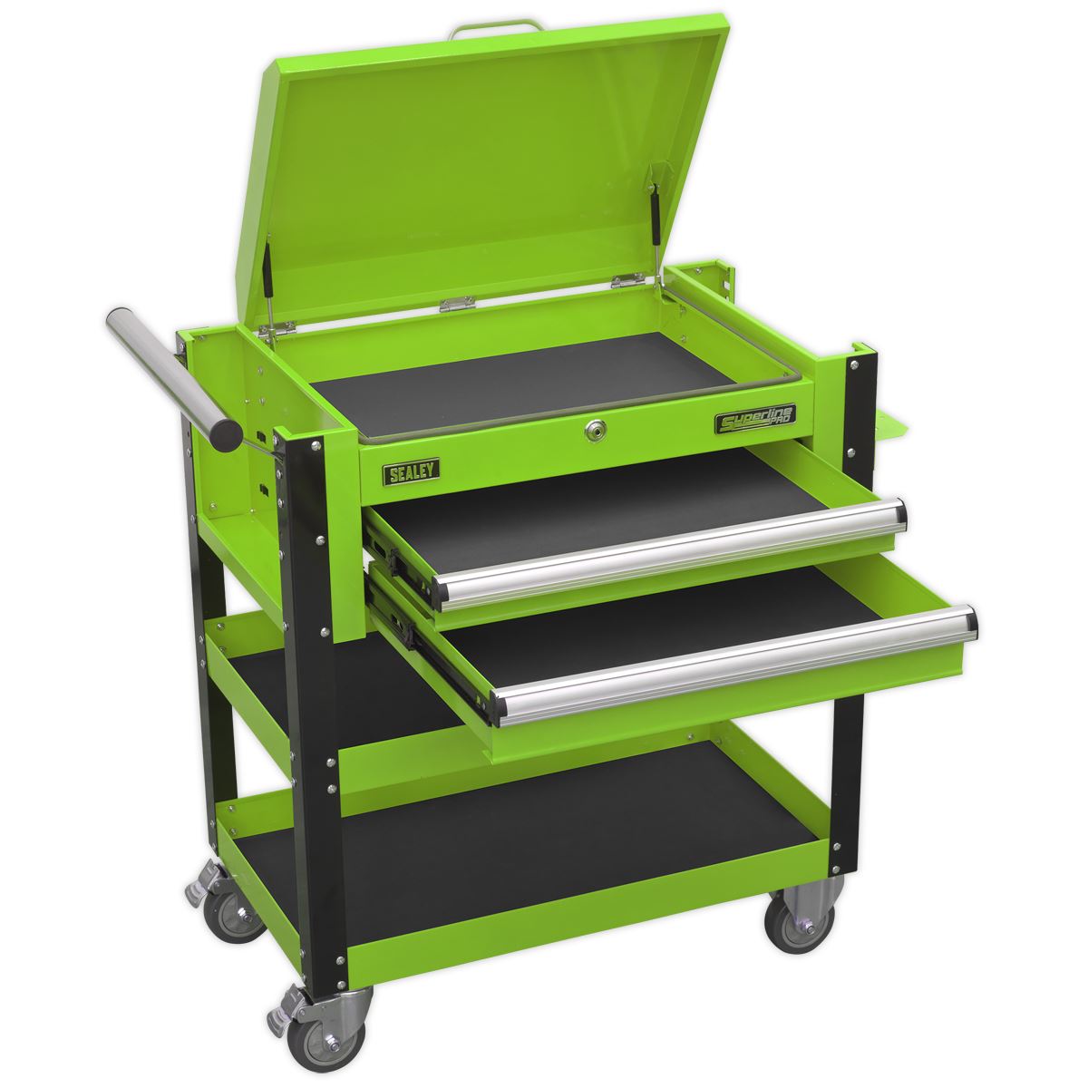 Sealey AP760MHV Heavy-Duty Mobile Tool & Parts Trolley 2 Drawers & Lockable Top - Green