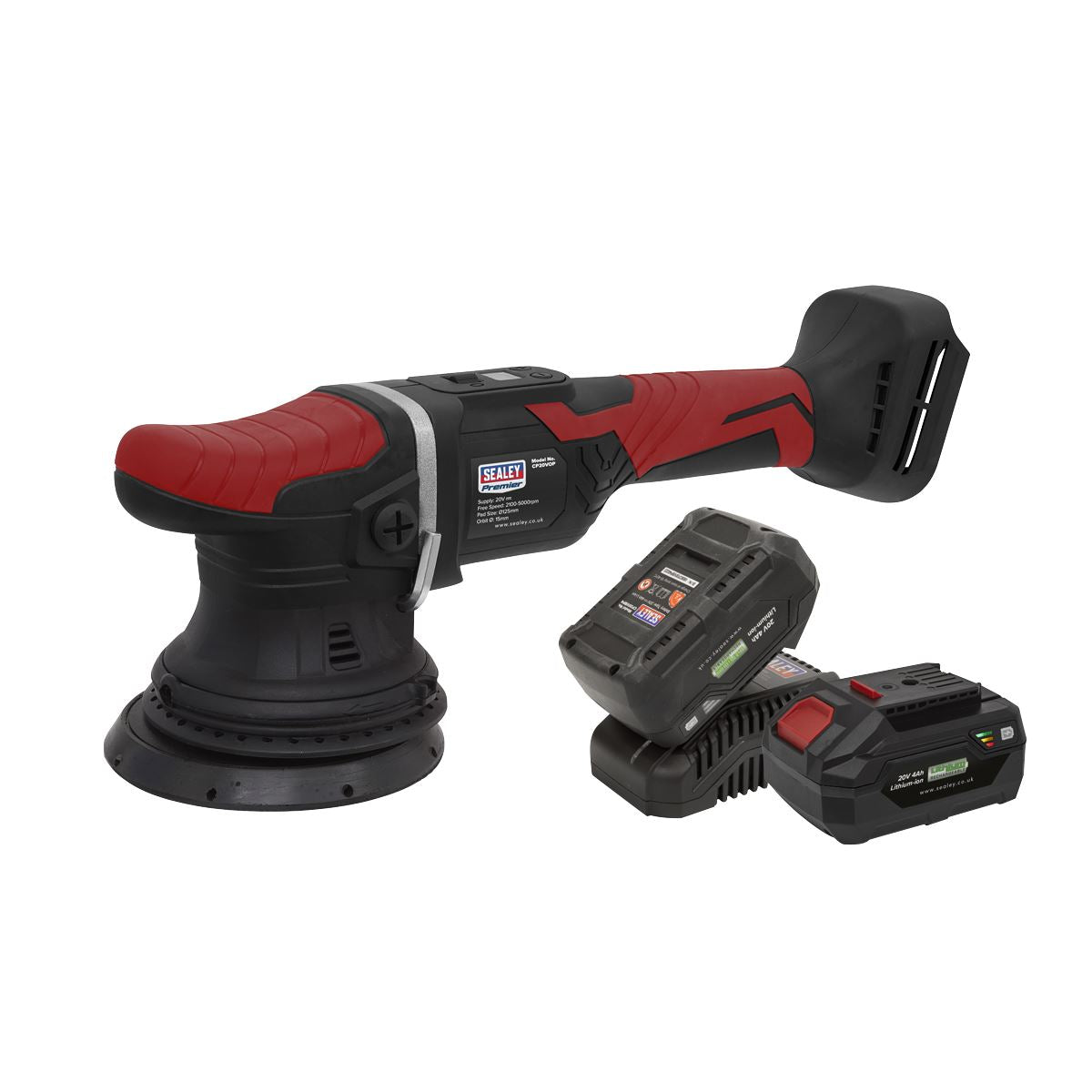 Sealey CP20VOPKIT2 Cordless Orbital Polisher Kit 20V 4Ah SV20 Series Ø125mm - 2 Batteries