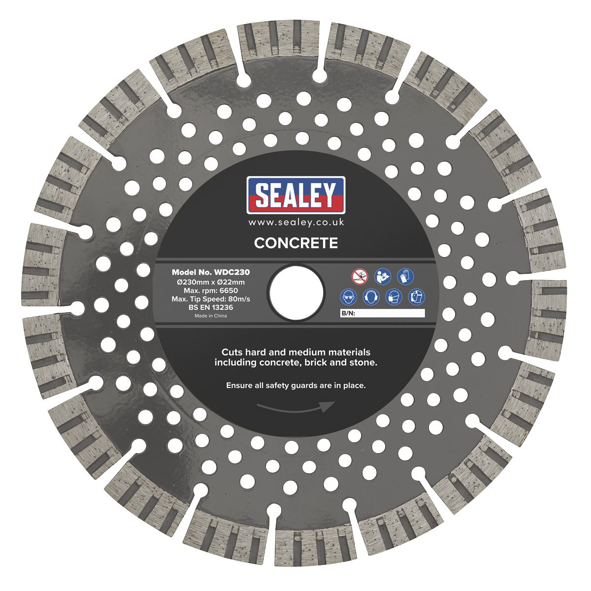 Sealey WDC230 Concrete Cutting Disc Dry Use Ø230mm