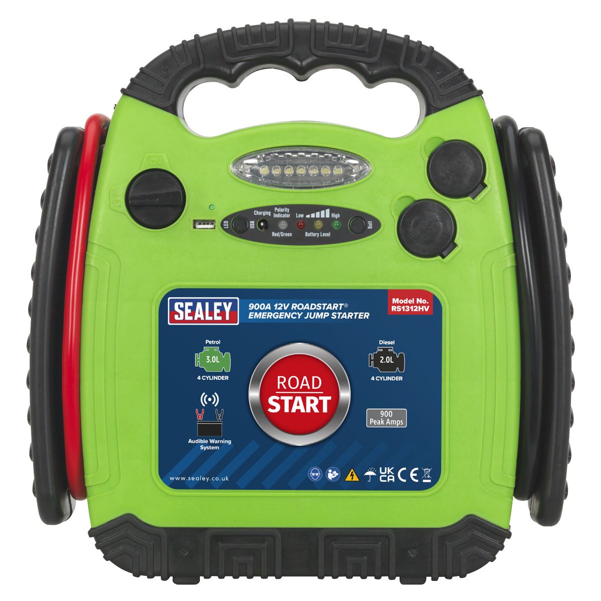 Sealey RS1312HV RoadStart® Emergency Jump Starter 12V 900 Peak Amps Hi-Vis Green