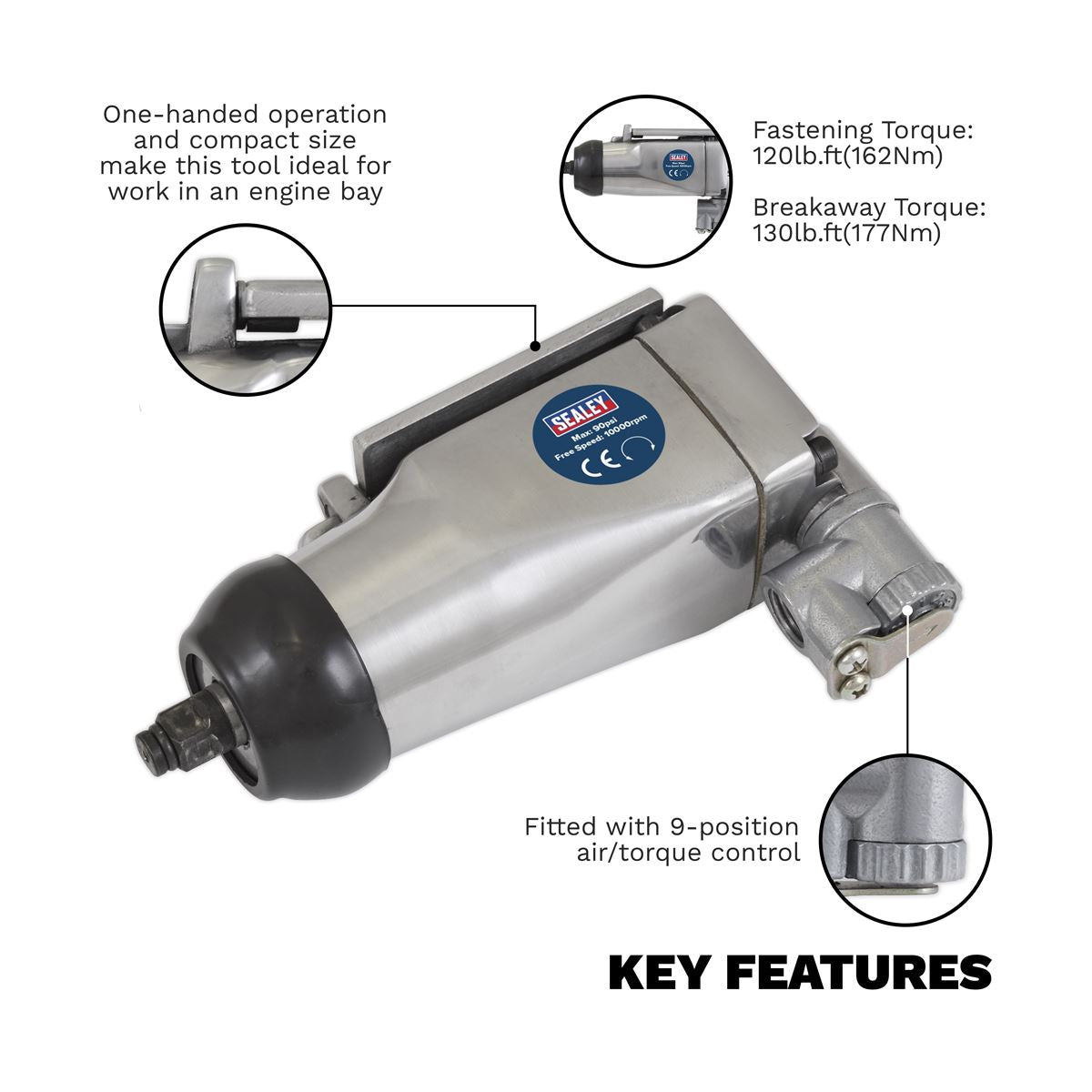 Sealey SA91 Air Impact Wrench 3/8"Sq Drive