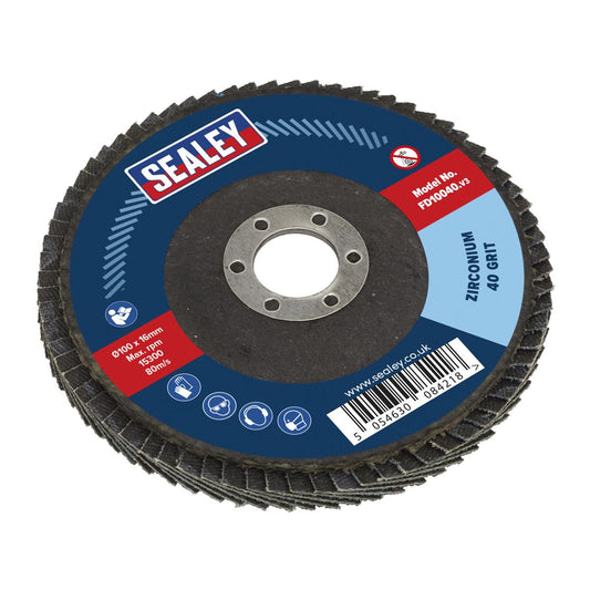 Sealey FD10040 Flap Disc Zirconium Ø100mm Ø16mm Bore 40Grit