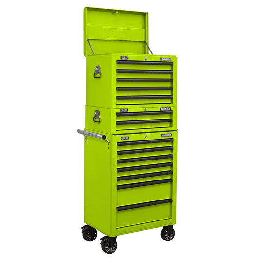 Sealey APSTACKTHV Topchest Mid-Box Tool Chest & Rollcab Combination 14 Drawer - Green