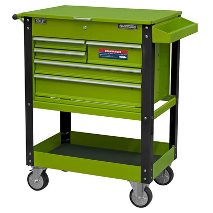 Sealey AP890MHV Heavy-Duty Mobile Tool & Parts Trolley with 5 Drawers and Lockable Top- Hi-Vis Green