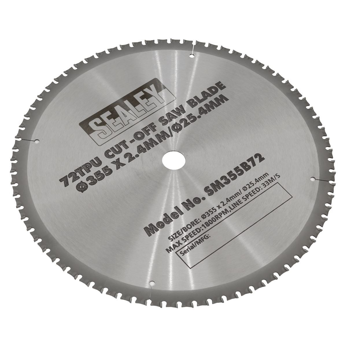 Sealey SM355B72 Cut-Off Saw Blade Ø355 x 2.4mm/Ø25.4mm 72tpu