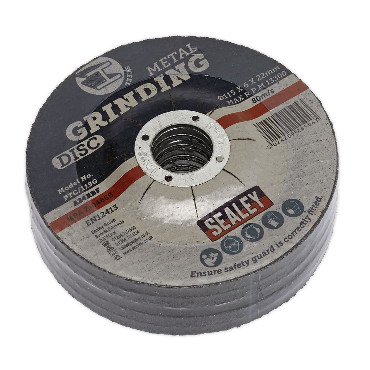 Sealey PTC/115G5 Grinding Disc Ø115 x 6mm Ø22mm Bore - Pack of 5