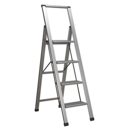 Sealey APSL4 Aluminium Professional Folding Step Ladder 4-Step 150kg Capacity