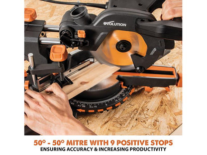 Evolution R185SMS+ 185mm Multi - Material Sliding Mitre Saw 1200W 240V