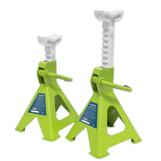 Sealey VS2002HV Ratchet Type Axle Stands (Pair) 2 Tonne Capacity per Stand - Hi-Vis Green