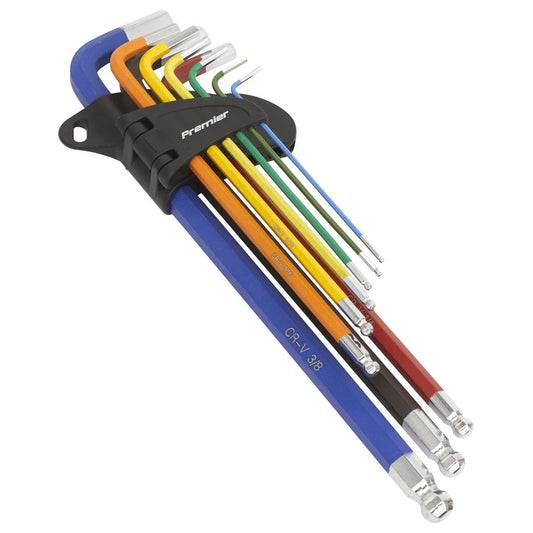 Sealey AK7198 Ball-End Hex Key Set Extra-Long 9pc Colour-Coded Imperial