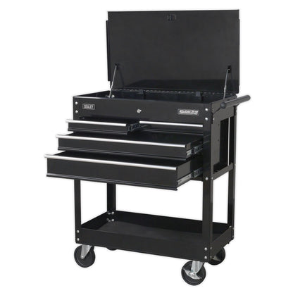 Sealey AP850MB Heavy-Duty Mobile Tool & Parts Trolley with 4 Drawers & Lockable Top - Black