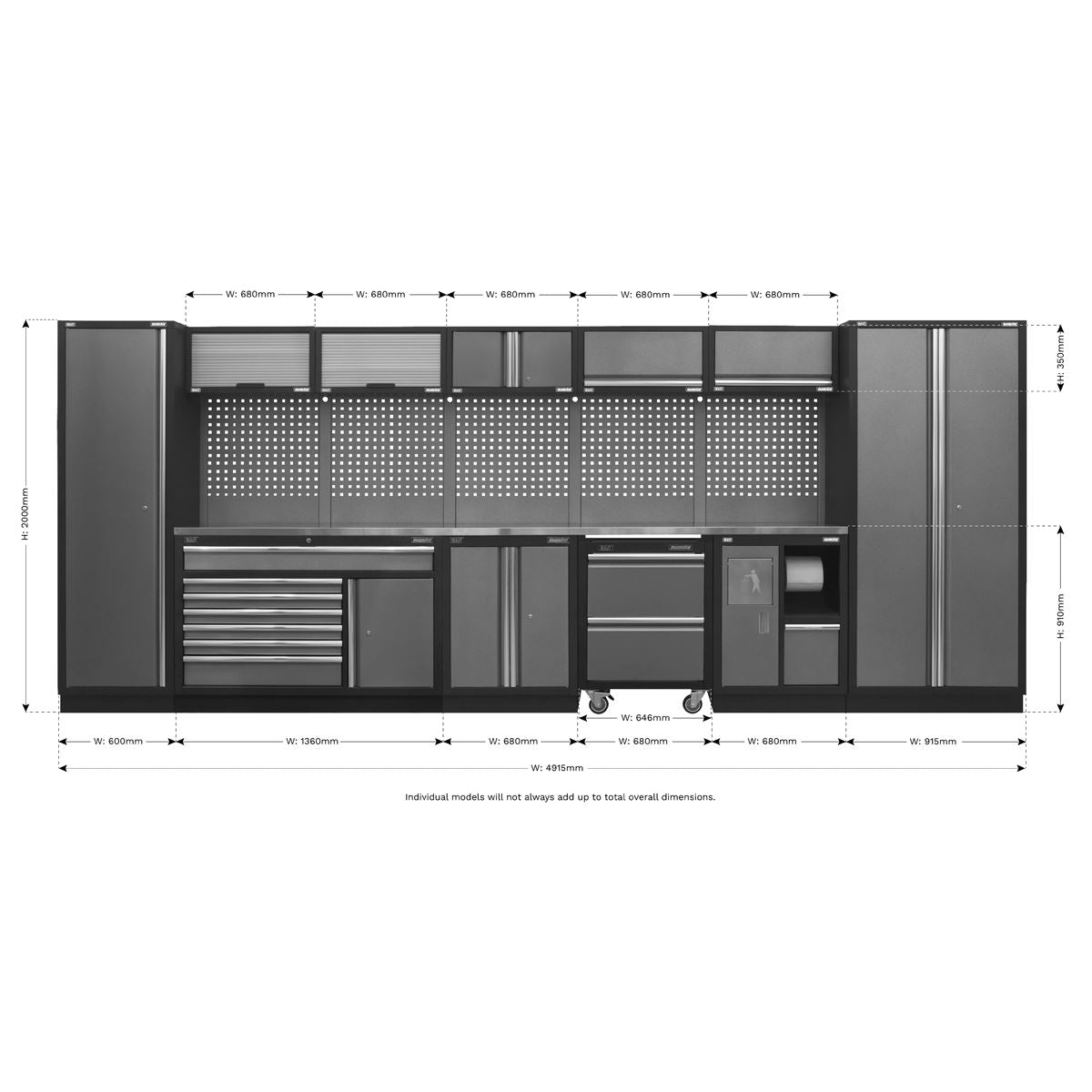 Sealey APMSSTACK15SS Superline PRO® 4.9m Storage System - Stainless Worktop