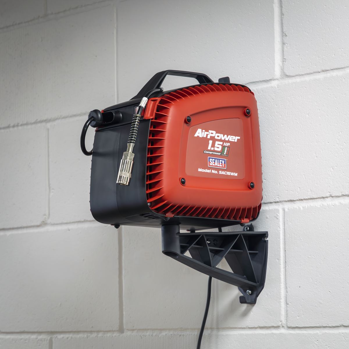 Sealey SAC15WM Wall Mounting Oil Free Air Compressor 1.5hp with 7m Retractable Hose Reel