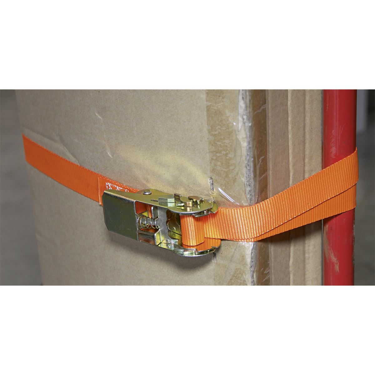 Sealey TD05045E Self-Securing Ratchet Straps 25mm x 4.5m 500kg Breaking Strength - Pair