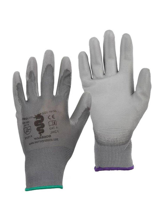 Warrior Grey PU Coated Work Gloves