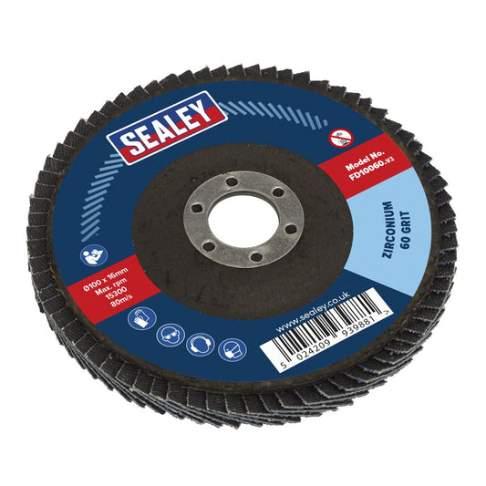 Sealey FD10060 Flap Disc Zirconium Ø100mm Ø16mm Bore 60Grit