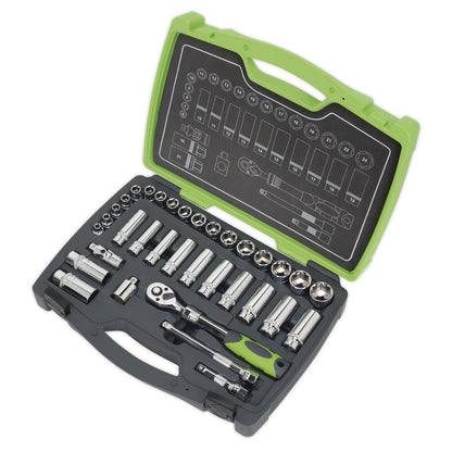 Sealey AK7960 Socket Set 34pc 3/8"Sq Drive 6pt WallDrive® Metric