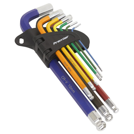 Sealey AK7190 Ball-End Hex Key Set 9pc Colour-Coded Long Metric