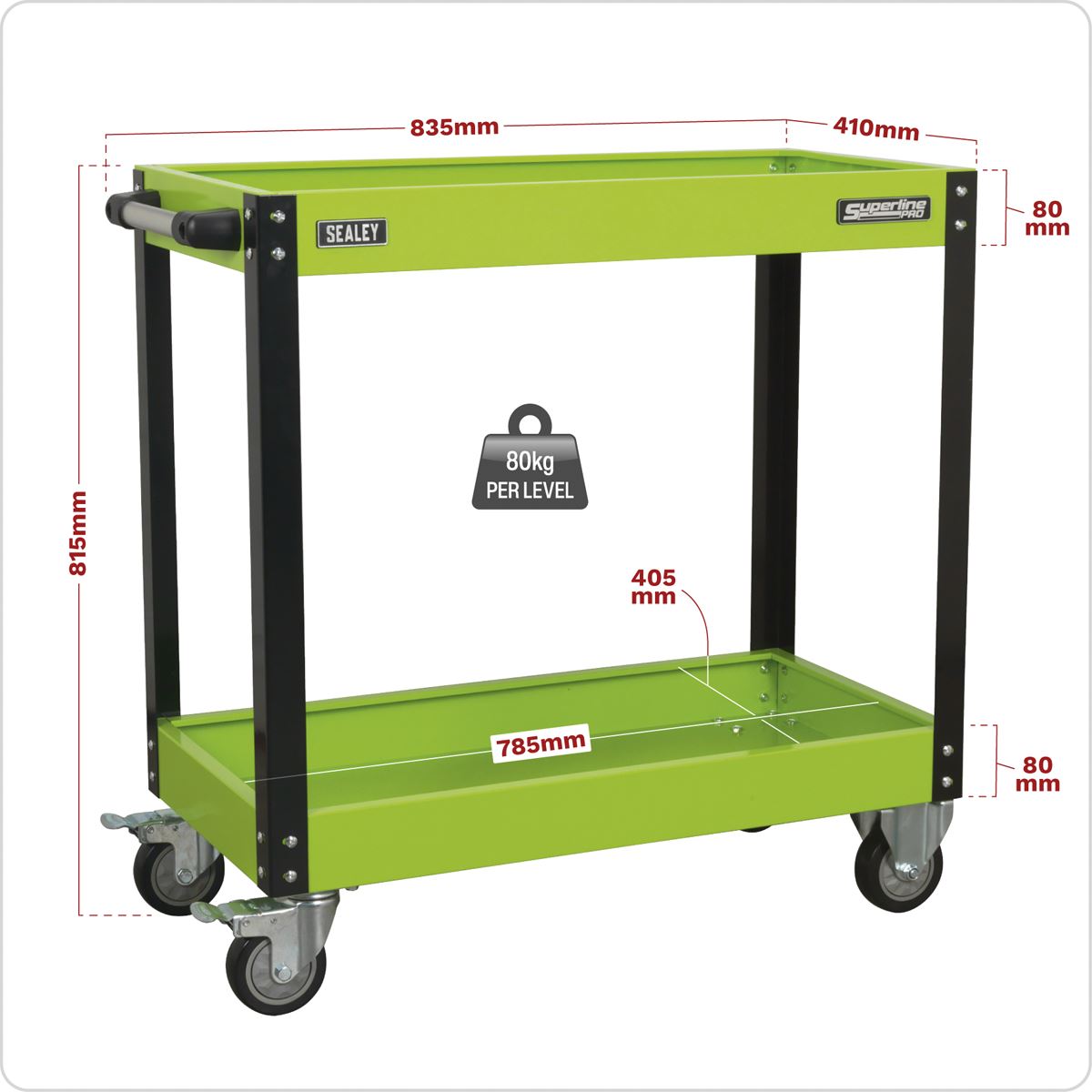 Sealey CX109HV Workshop Trolley 2-Level Heavy-Duty - Hi-Vis Green