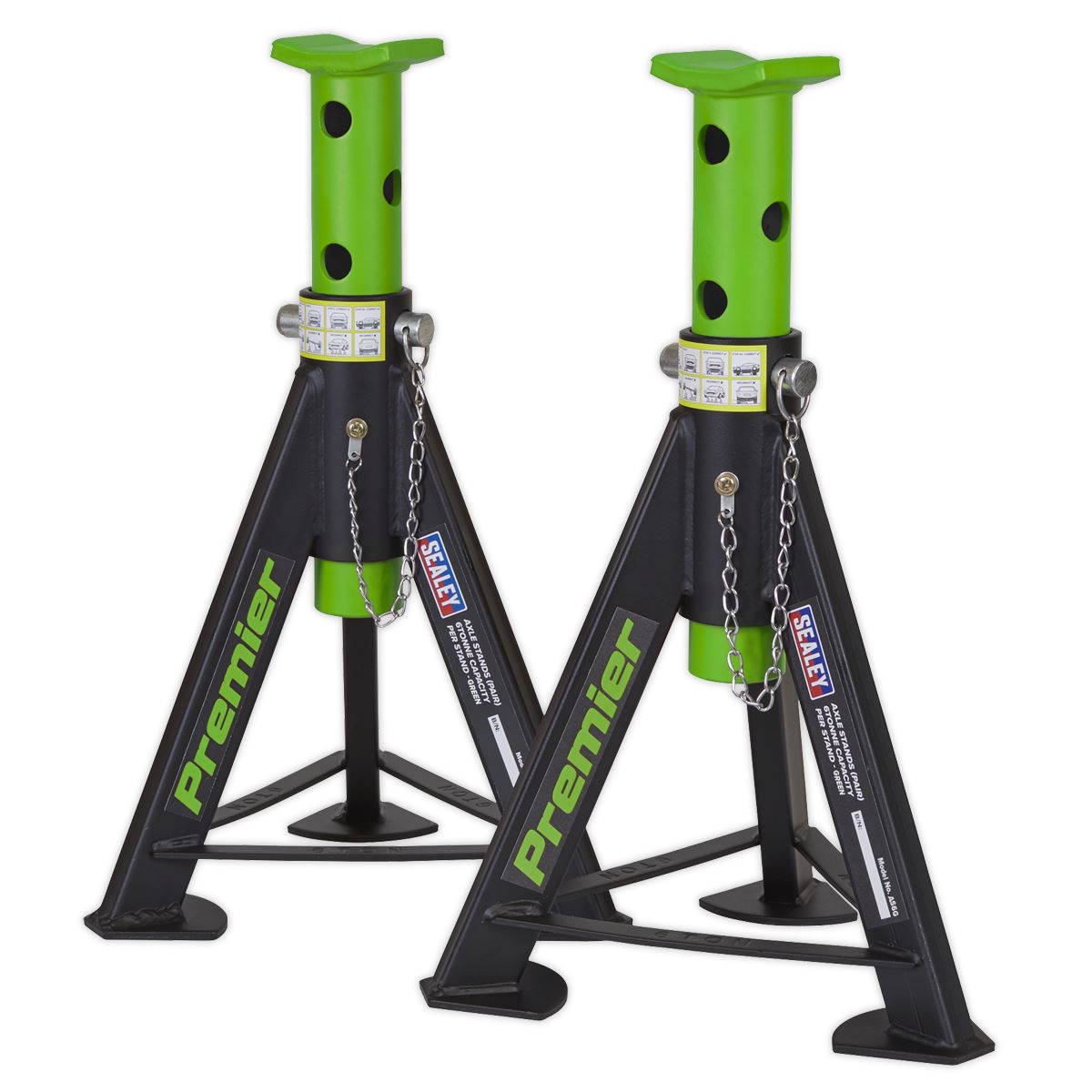 Sealey AS6G Premier Axle Stands (Pair) 6 Tonne Capacity per Stand - Green