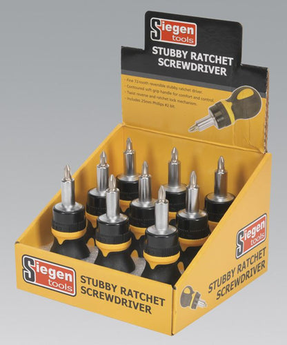 Siegen S0936 Screwdriver Ratchet Stubby Display Box of 9