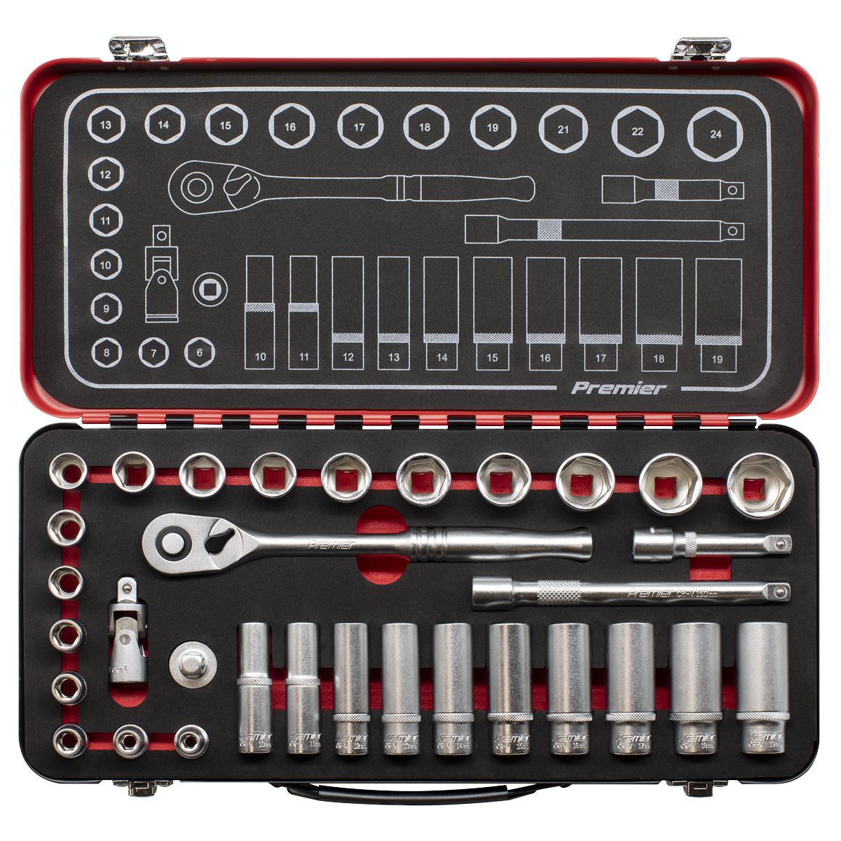 Sealey AK7922 Socket Set 3/8"Sq Drive 32pc - Premier Platinum