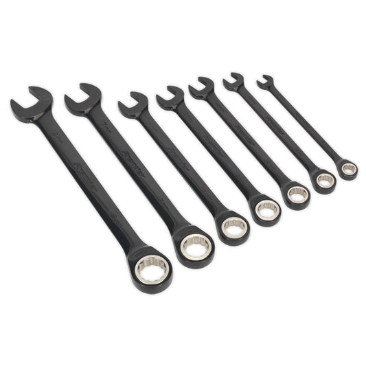 Sealey AK7978 Combination Ratchet Spanner Set 7pc Premier Black Metric