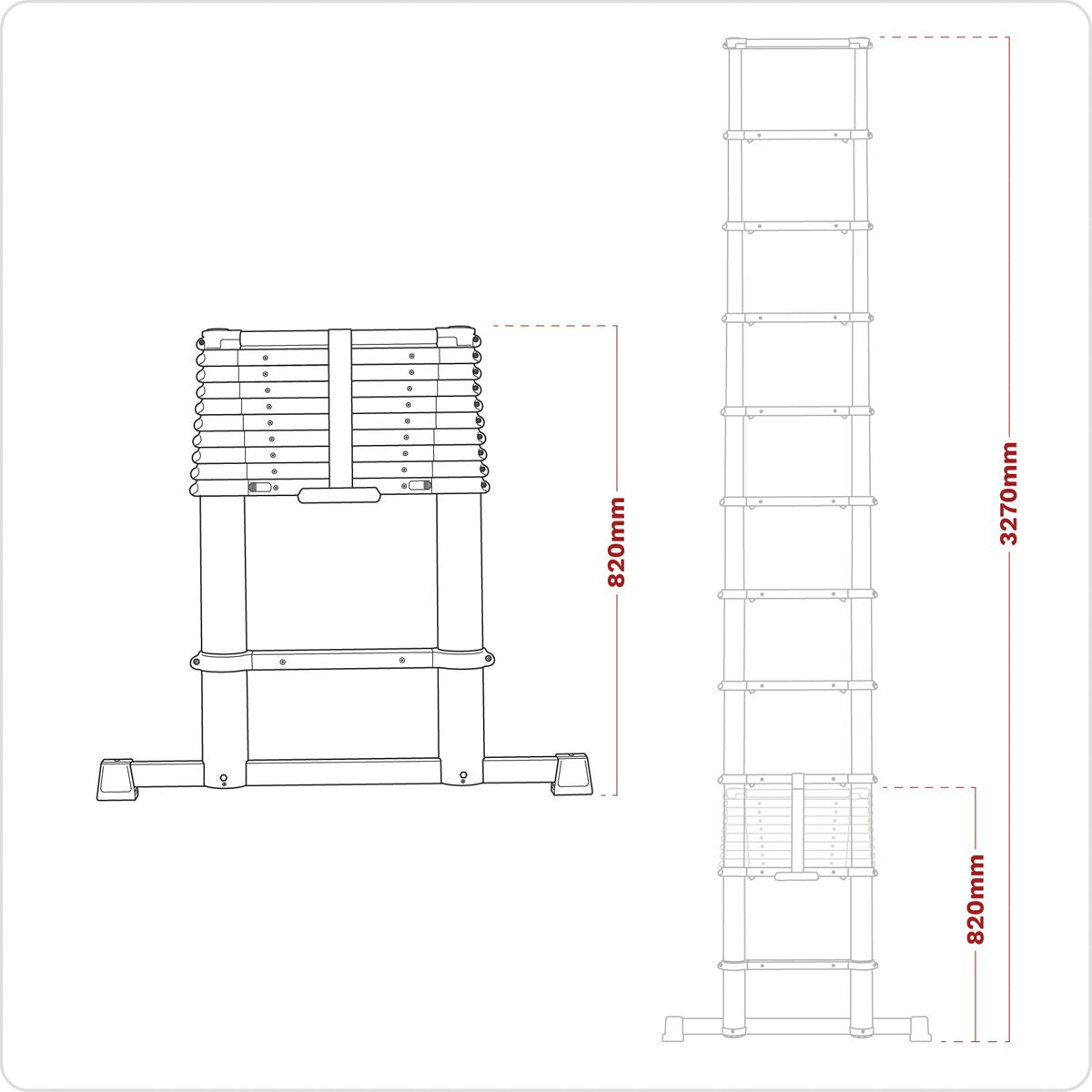 Sealey ATL11 Aluminium Telescopic Ladder 11-Tread EN 131