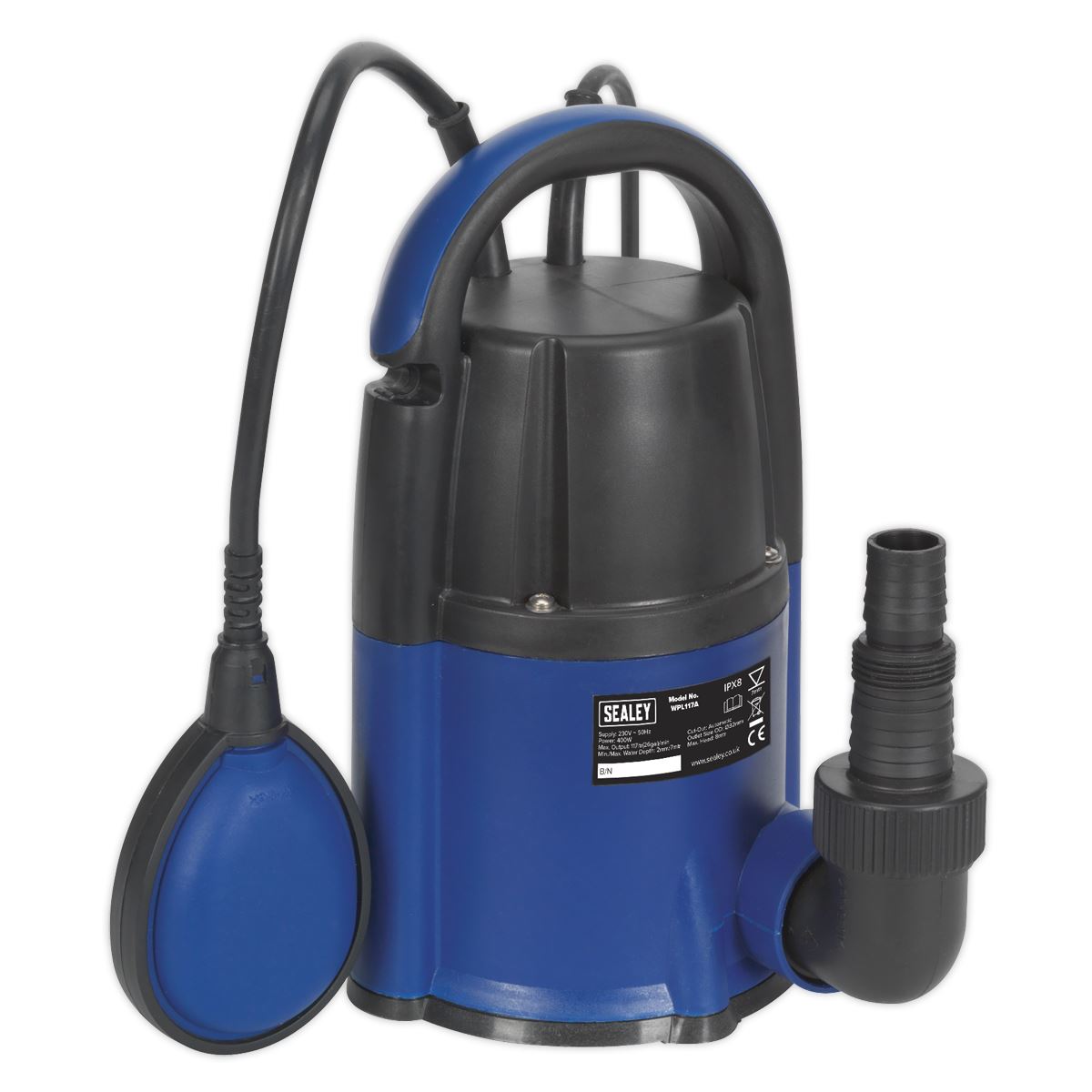 Sealey WPL117A Submersible Water Pump Automatic Low Level 2mm 117L/min 230V