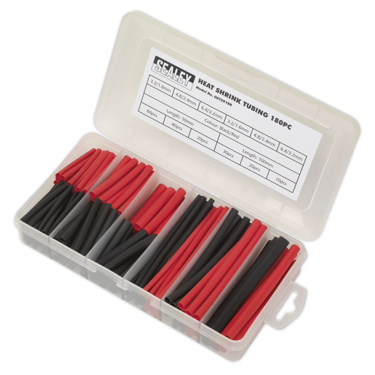 Sealey HST501BR Heat Shrink Tubing Assortment 180pc 50 & 100mm Black & Red