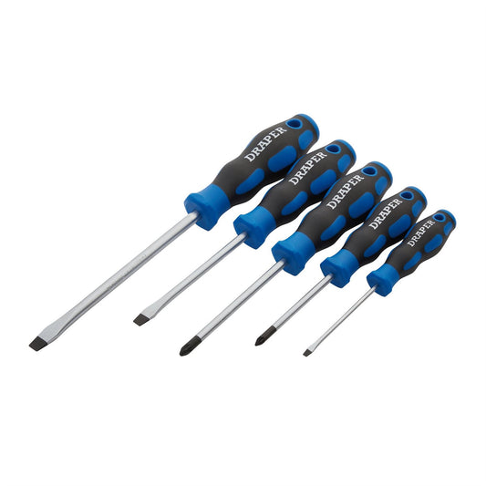 Draper 09783 Soft Grip Screwdriver Set 3 x Plain Slot 2 x PZ TYPE 5 Piece