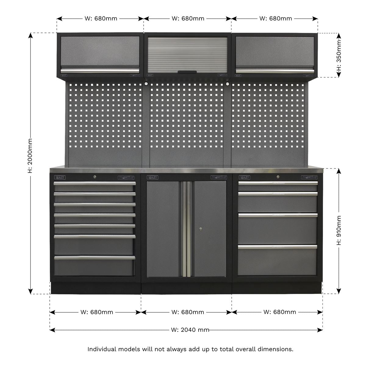 Sealey APMSSTACK07SS Superline PRO® 2m Storage System - Stainless Worktop