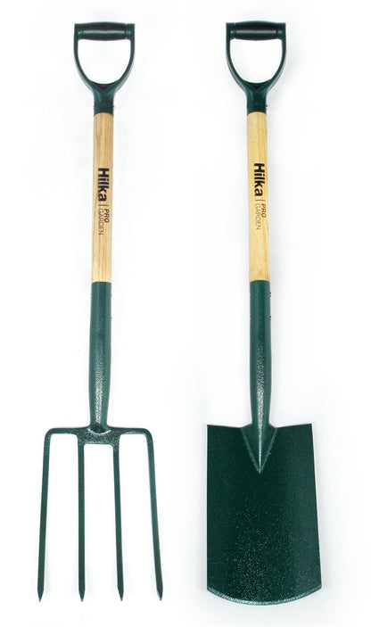 Hilka Garden Fork & Spade Set Carbon Steel Hardwood Shaft 92062020