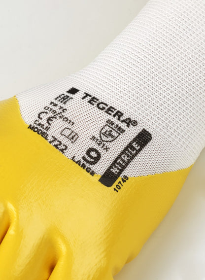 Ejendals Tegera 722 Yellow Nitrle 3/4 Coated Work Gloves