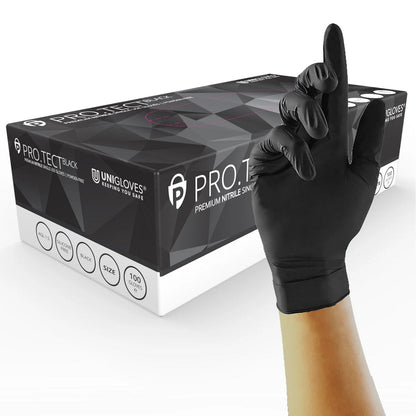 Unigloves Box 100 PRO TECT Black Heavy Duty Nitrile PF Disposable Gloves GA004